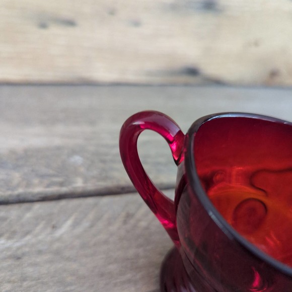 Vintage 1930s Ruby Red New Martinsville Glass Moondrops Creamer & Sugar Set - Picture 7 of 10